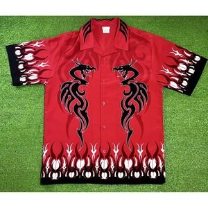 Vintage Y2K No Boundaries Dragons Tribal Button Down Med.‎ Asian AOP  Grunge